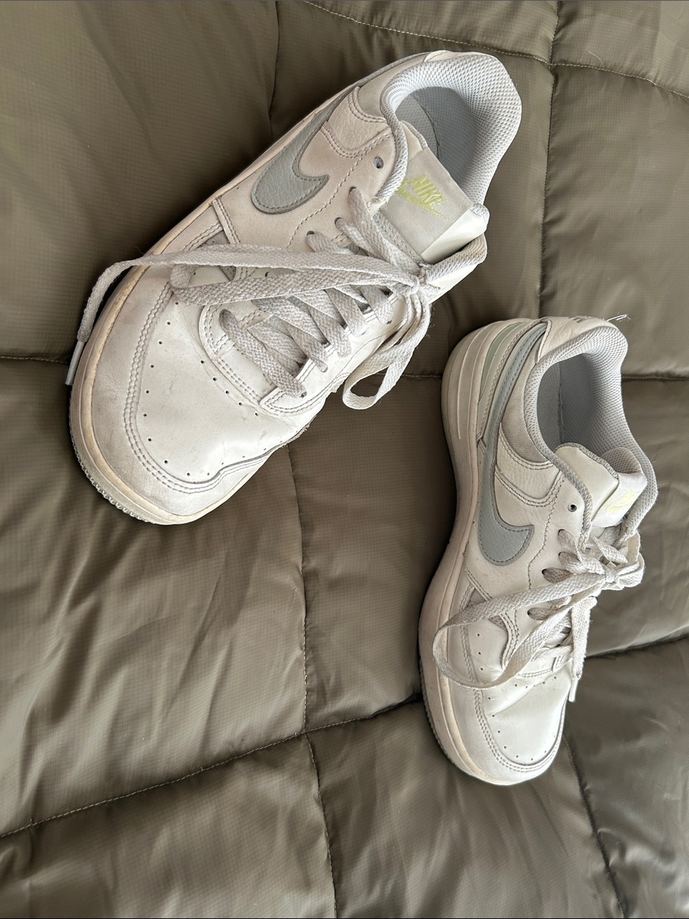 Nike AF1 Womenโs Size 9 Leather Sneakers, White Sky Blue & Grey,